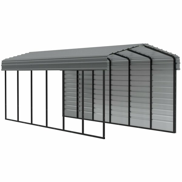 Arrow Storage Products Galvanized Steel Carport, W/ 1-Sided Enclosure, Compact Car Metal Carport Kit, 10'x29'x9', Charcoal CPHC102909ECL1